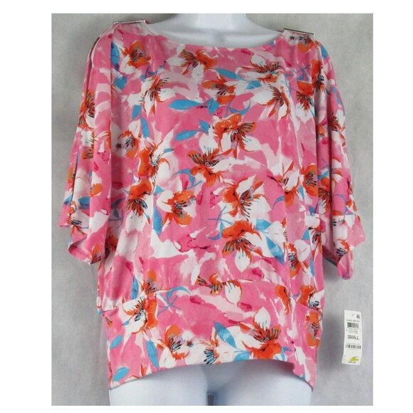 NWT JM Collection Women's Cutout-Sleeve Top, Pink Multi Floral, Small - Picture 4 of 5